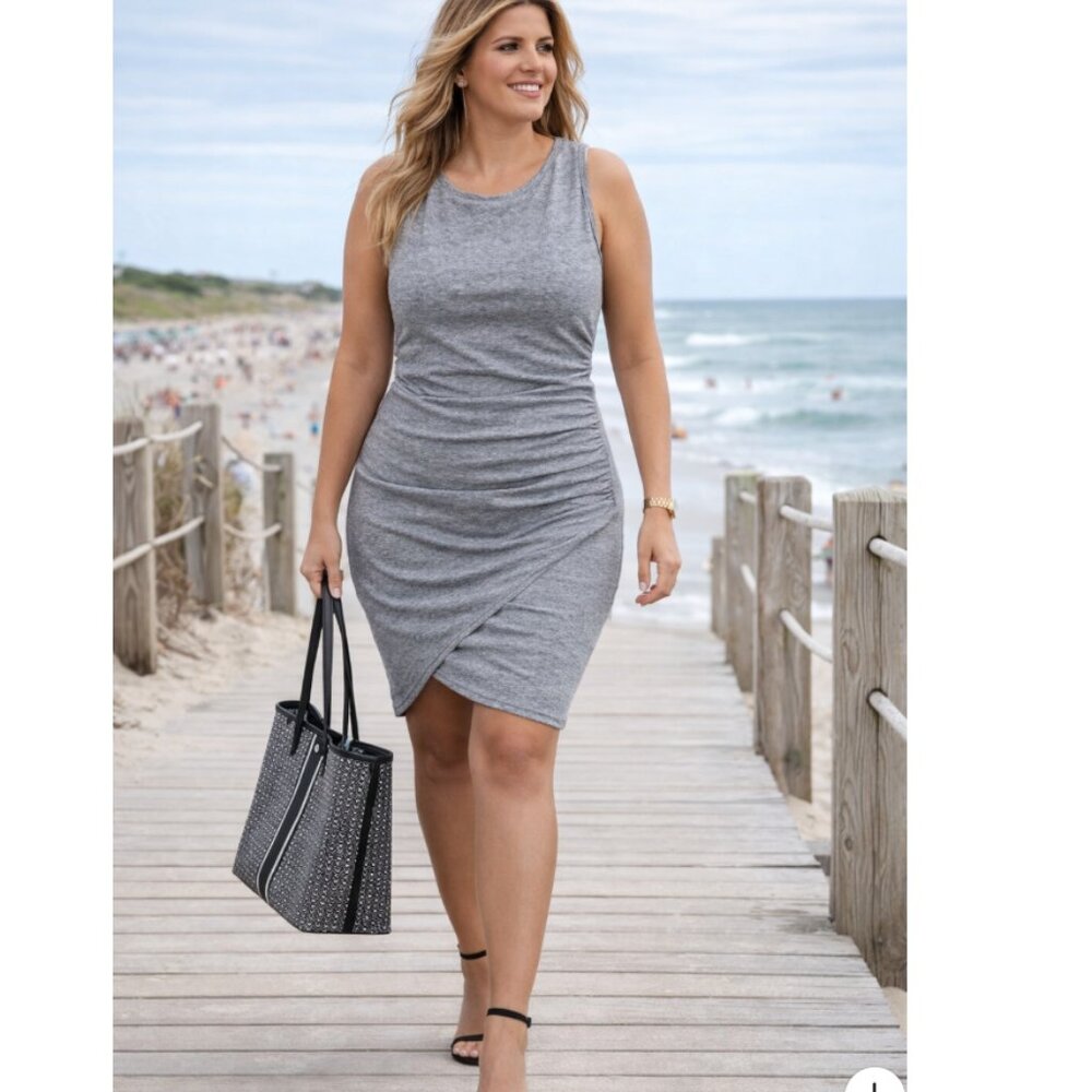 Leith ruched body-con sleeveless tank dress heather gray Influencer Favorite XL